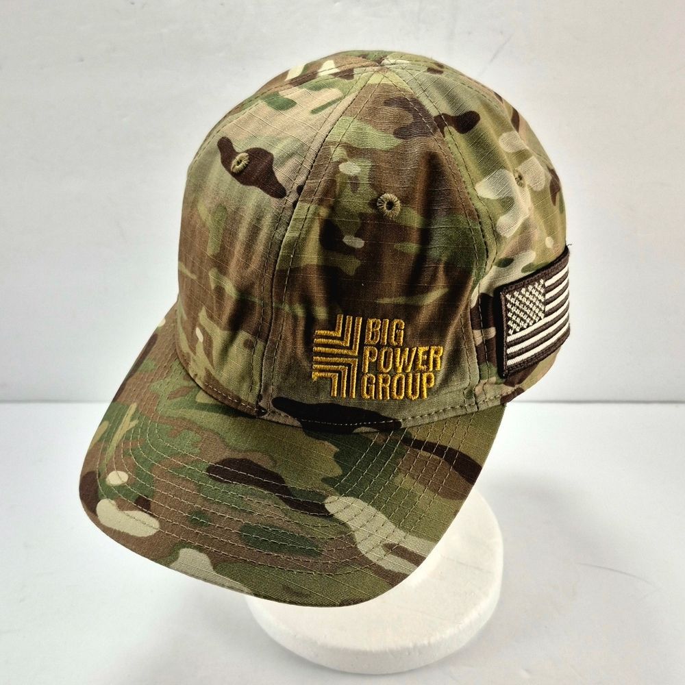 NWOT Big Power Group MultiCam Tactical Camo Hat US Flag Cap Hook/Loop